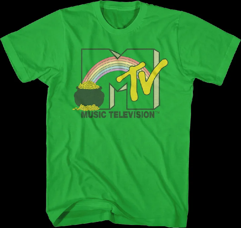 Green Rainbow And Pot Of Gold Logo MTV Shirt