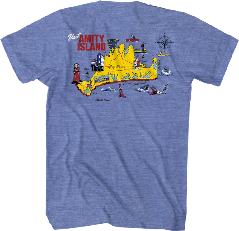 Front & Back Amity Island Map Jaws T-Shirt