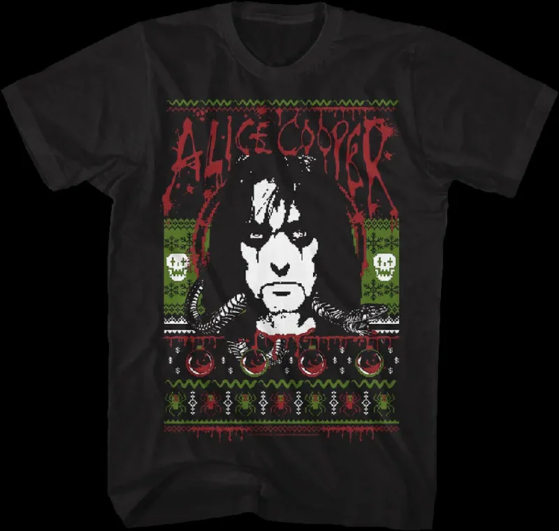 Faux Ugly Christmas Sweater Alice Cooper T-Shirt