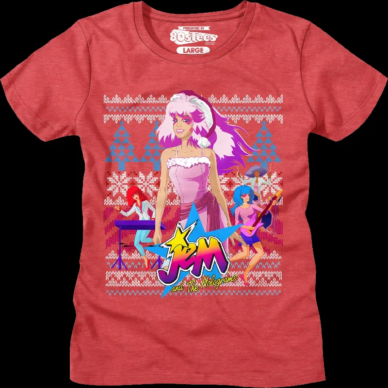 Ladies Jem and the Holograms Faux Knit Christmas Shirt