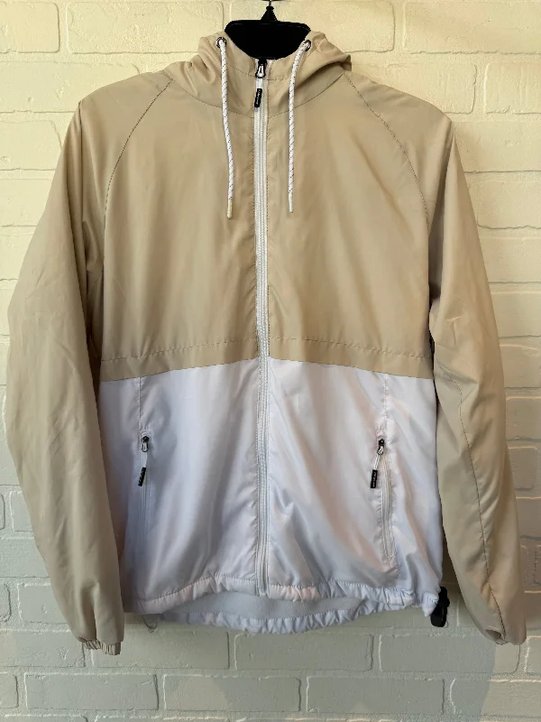 Jacket Windbreaker By New Balance In Tan & White, Size: M