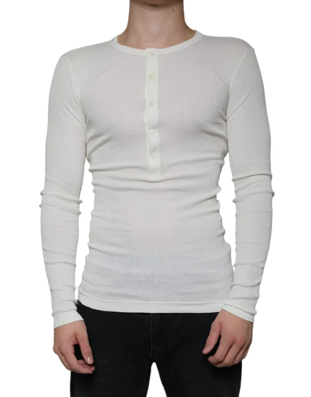 Dolce & Gabbana Cotton Henley Crew Neck Pullover Men's Sweater