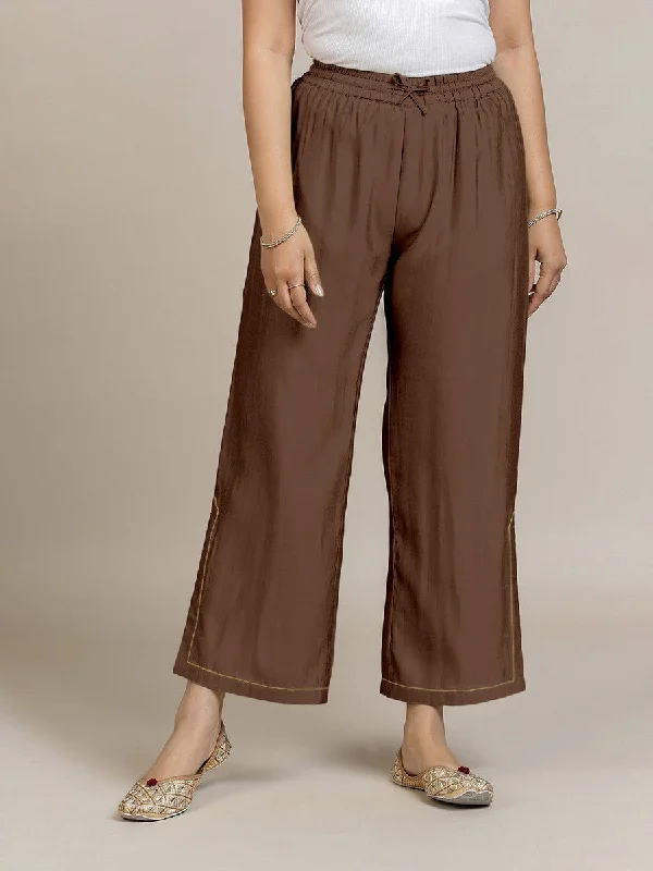 Saba x Rozaana | Walnut Brown Cotton Silk Pants