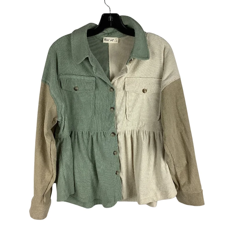 Jacket Shirt By Clothes Mentor In Green & White, Size: S