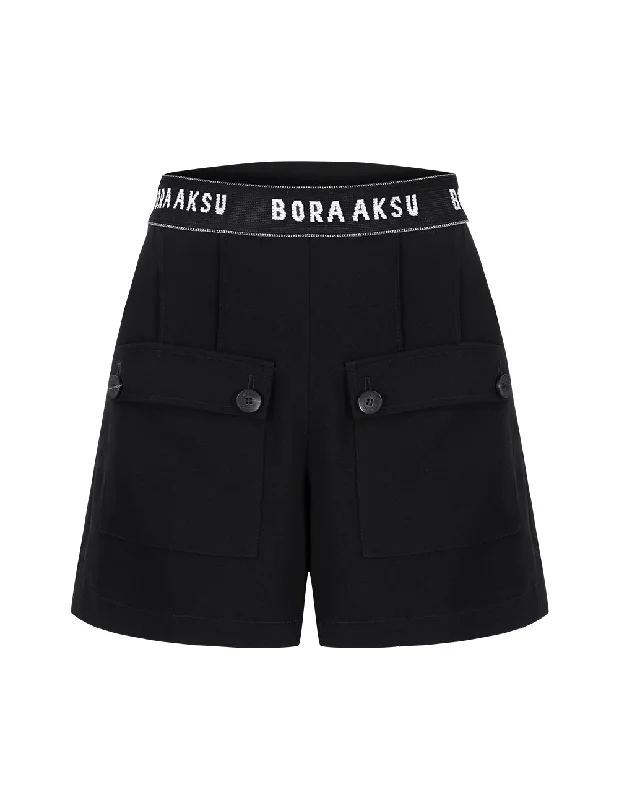 BORA AKSU Triacetate Patch Pocket Decoration Versatile Black Slim Shorts