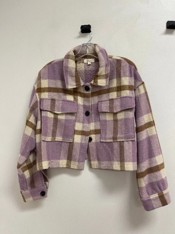 Jacket Shirt By Elan In Purple & Tan, Size: M