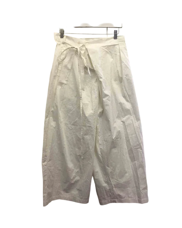 Size L | Deiji Studios White Cotton Tie-Front Wide Leg Pants