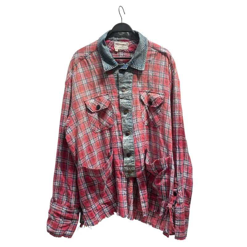 GREG LAUREN/Denim Jkt/L/RED/Plaid/DENIM STITCH BUTTON UP