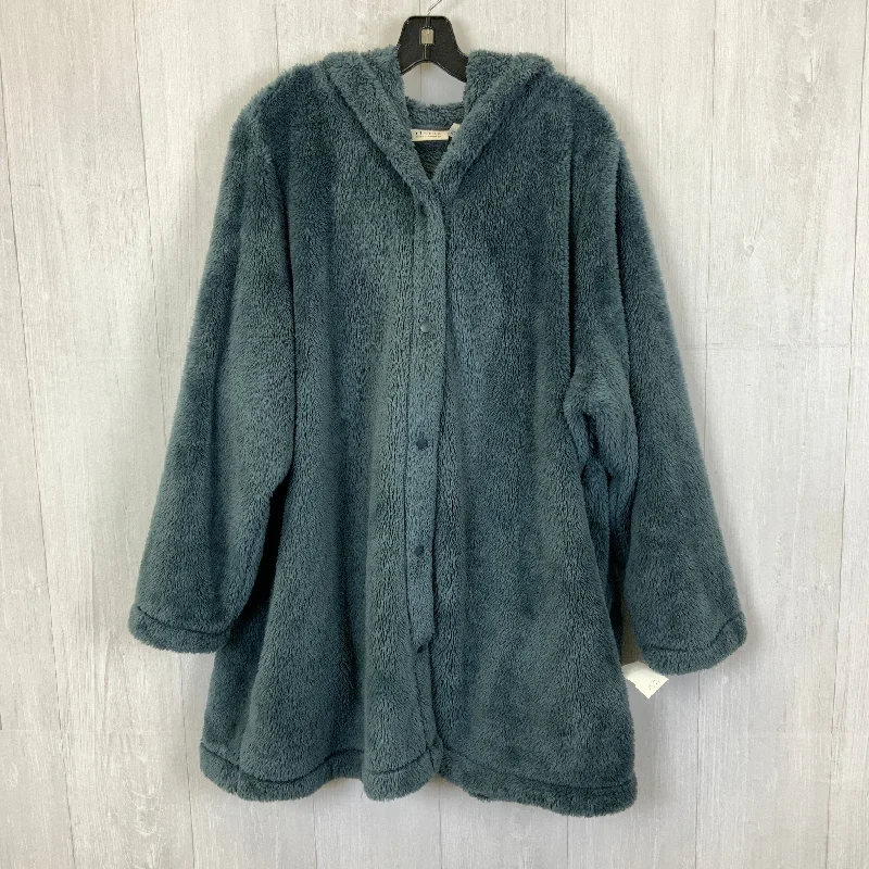 Jacket Faux Fur & Sherpa By Denim And Co Qvc In Blue, Size: 2x