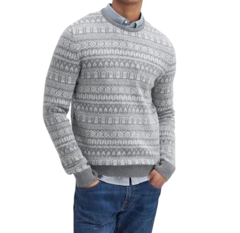 Stonebeck Fairisle Crew Sweater In Grey Marl