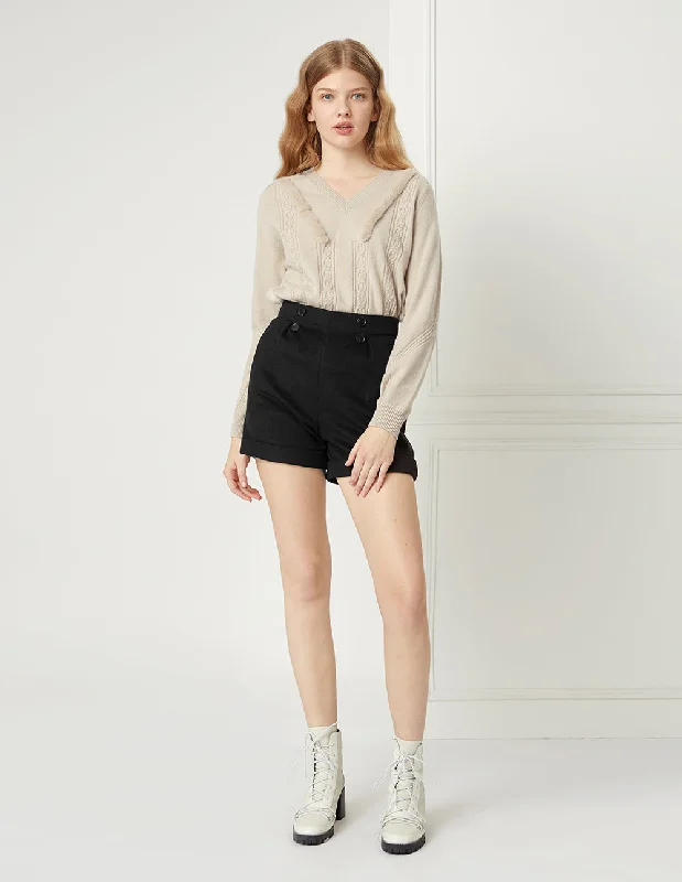 BORA AKSU ROLL OVER WOOLEN PLEATED SHORTS