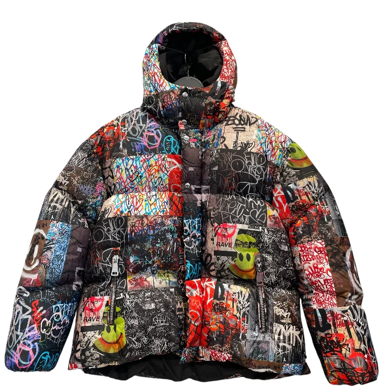 KHRISJOY/Puffer Jkt/M/Nylon/MLT/All Over Print/GRAFFITI DOWN PUFFER