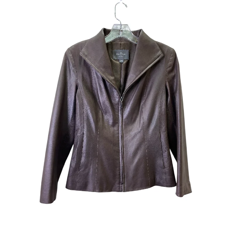 Jacket Leather By Cole-Haan In Brown, Size:Xsp