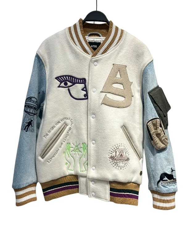 ALPHA STYLE/Jacket/M/Wool/WHT/Graphic/LETTERMAN JACKET