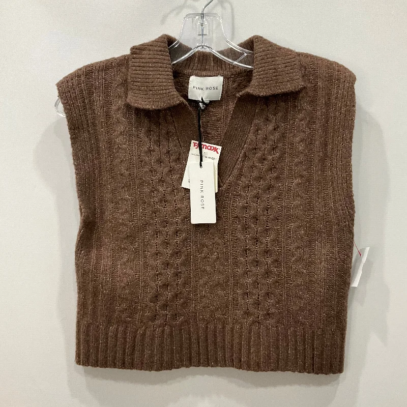 Vest Sweater By Pink Rose In Brown, Size: M