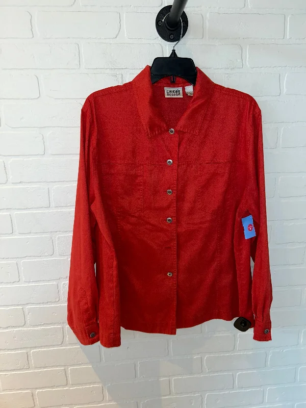 Jacket Shirt By Chicos In Orange, Size: Xl