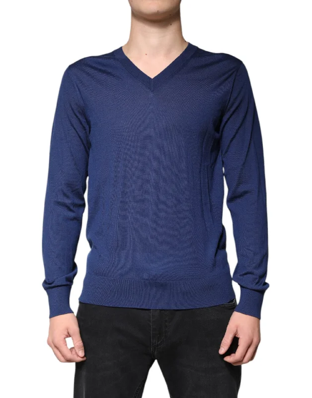 Dolce & Gabbana blue Cashmere V-neck Pullover Men's Sweater