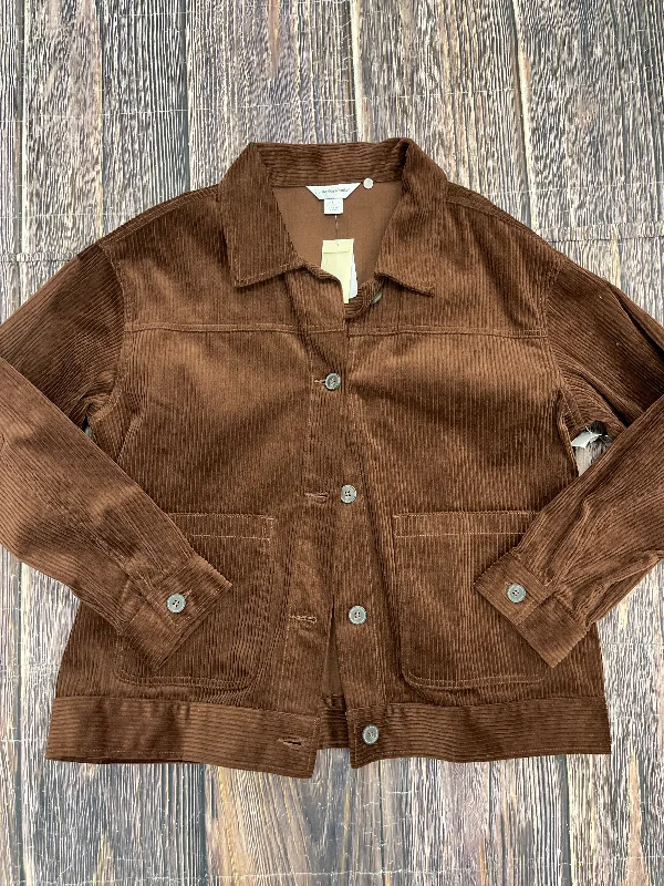 Jacket Shirt By Christopher And Banks In Brown, Size: L